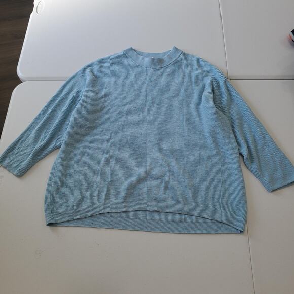 Free People FP Beach Sweater Womens Small Blue Waffle Mock Neck OB1180301 - Picture 1 of 8